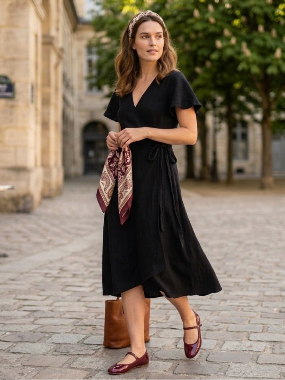 NWOT Pact Cafe Crepe Organic Cotton Faux Wrap Midi Dress Black Small